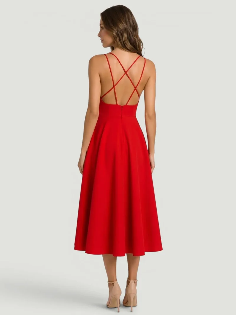Women's Elegant A-Line Midi Dress | Refined Strappy Summer Dress