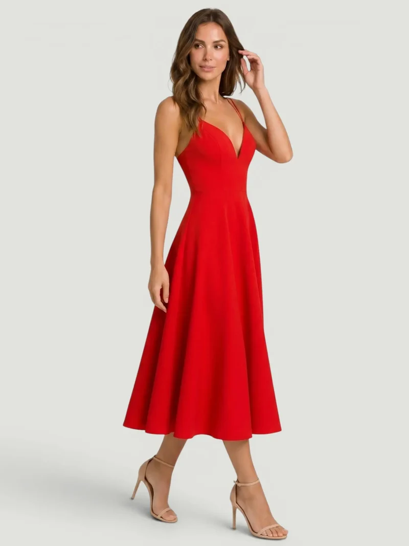 Women's Elegant A-Line Midi Dress | Refined Strappy Summer Dress