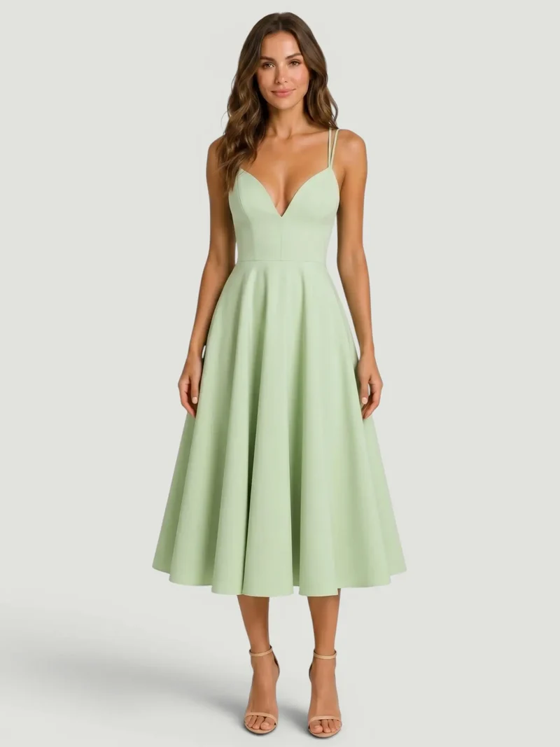Women's Elegant A-Line Midi Dress | Refined Strappy Summer Dress