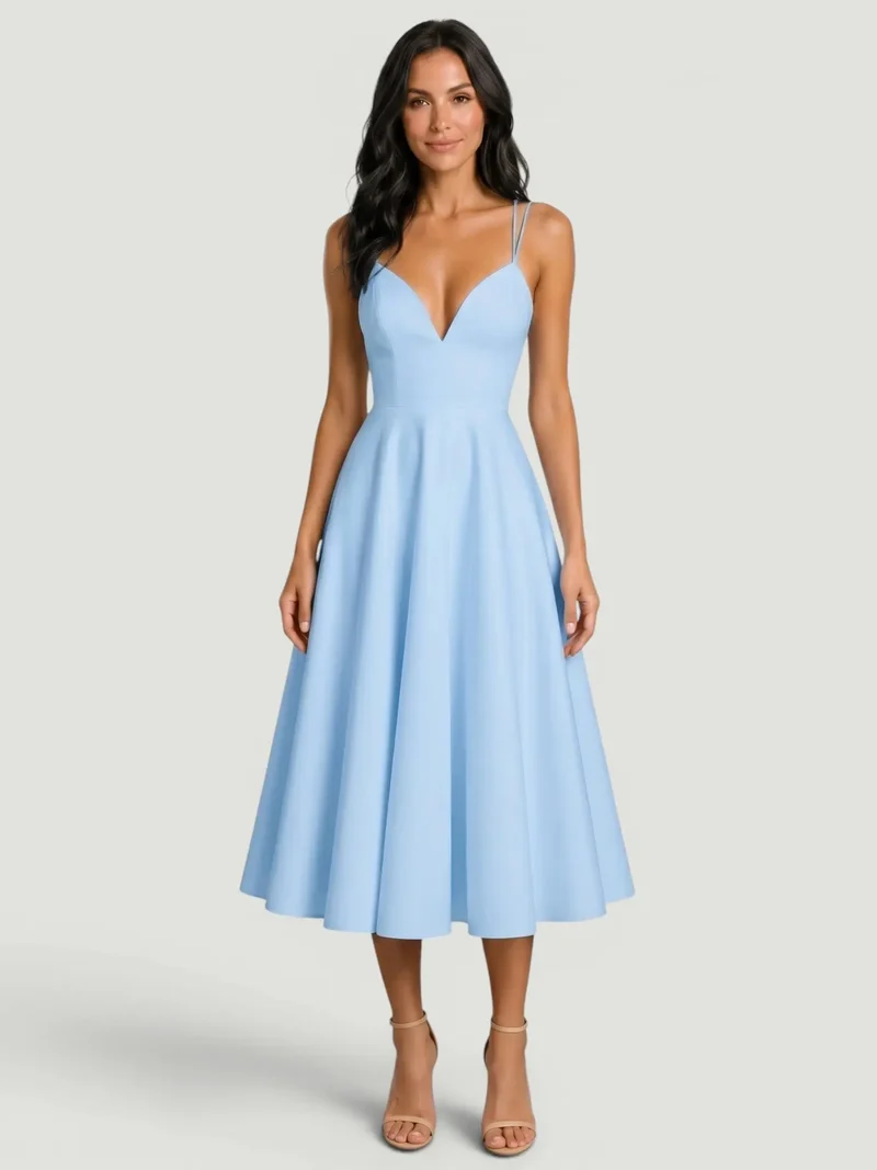 Women's Elegant A-Line Midi Dress | Refined Strappy Summer Dress
