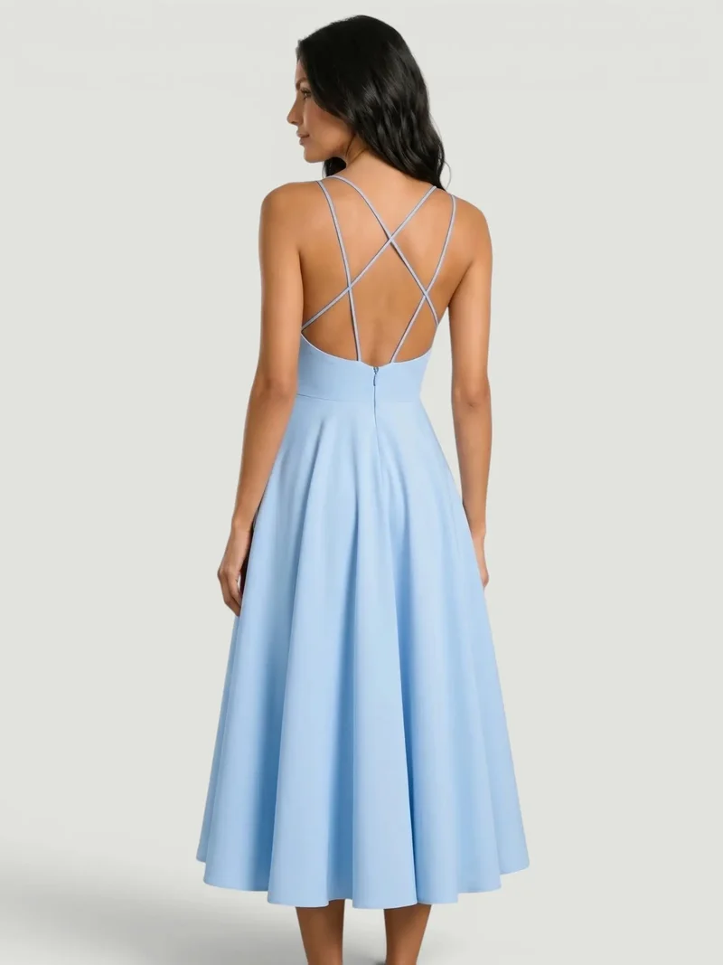 Women's Elegant A-Line Midi Dress | Refined Strappy Summer Dress