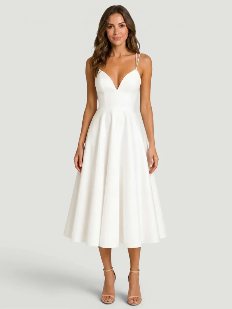 Women's Elegant A-Line Midi Dress | Refined Strappy Summer Dress