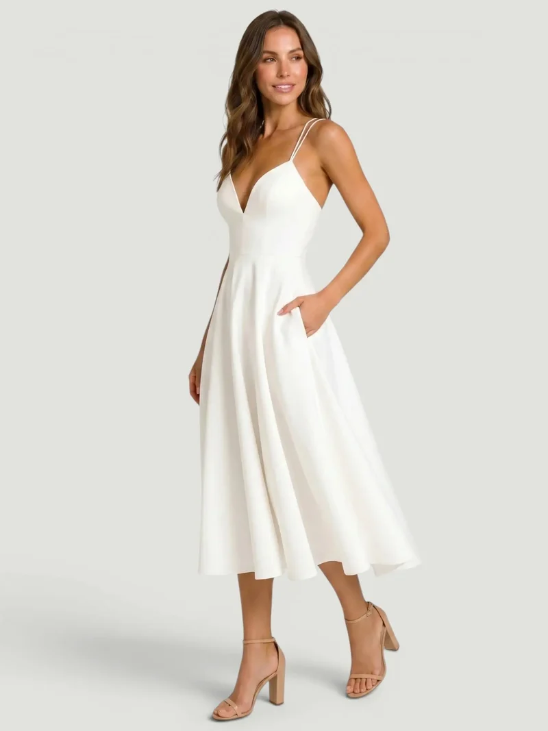 Women's Elegant A-Line Midi Dress | Refined Strappy Summer Dress