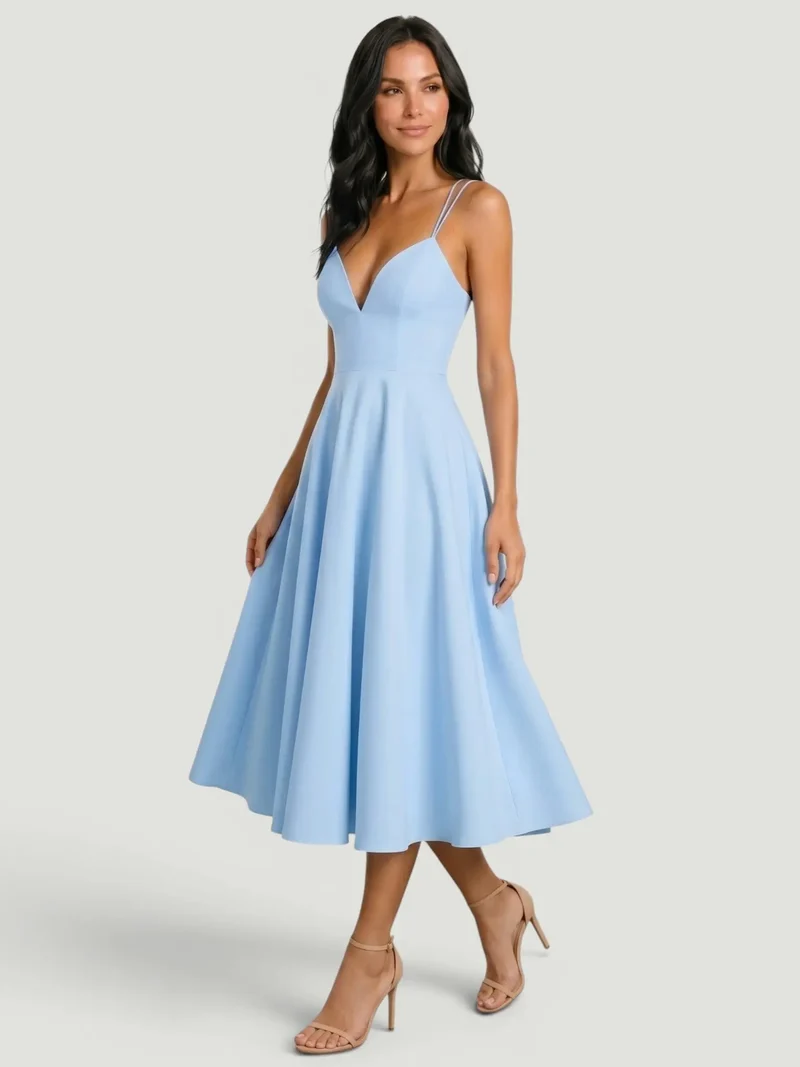 Women's Elegant A-Line Midi Dress | Refined Strappy Summer Dress