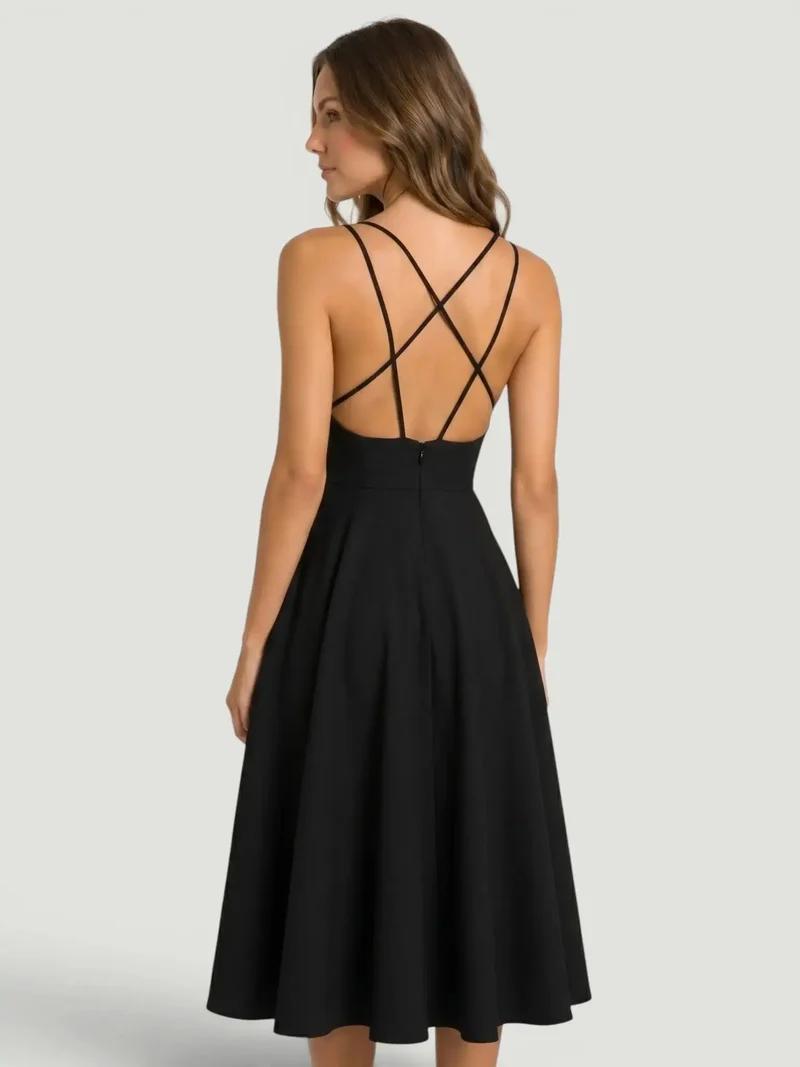Women's Elegant A-Line Midi Dress | Refined Strappy Summer Dress