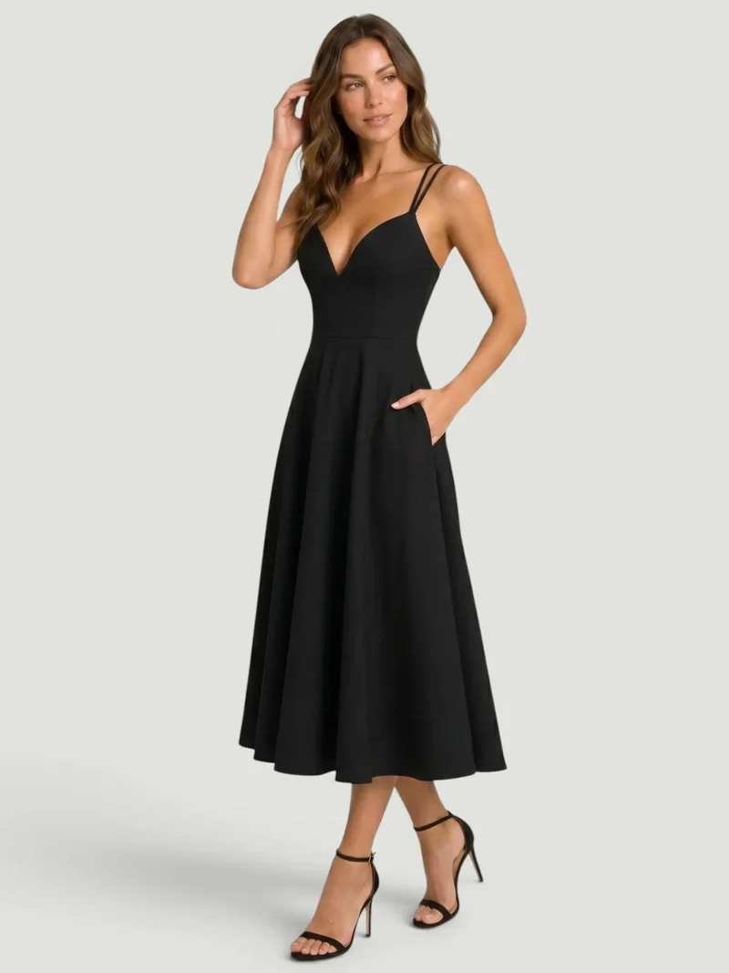 Women's Elegant A-Line Midi Dress | Refined Strappy Summer Dress
