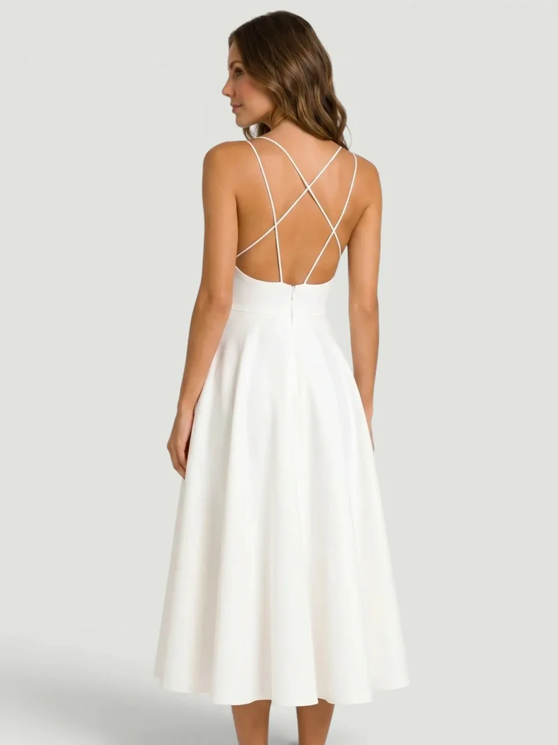 Women's Elegant A-Line Midi Dress | Refined Strappy Summer Dress
