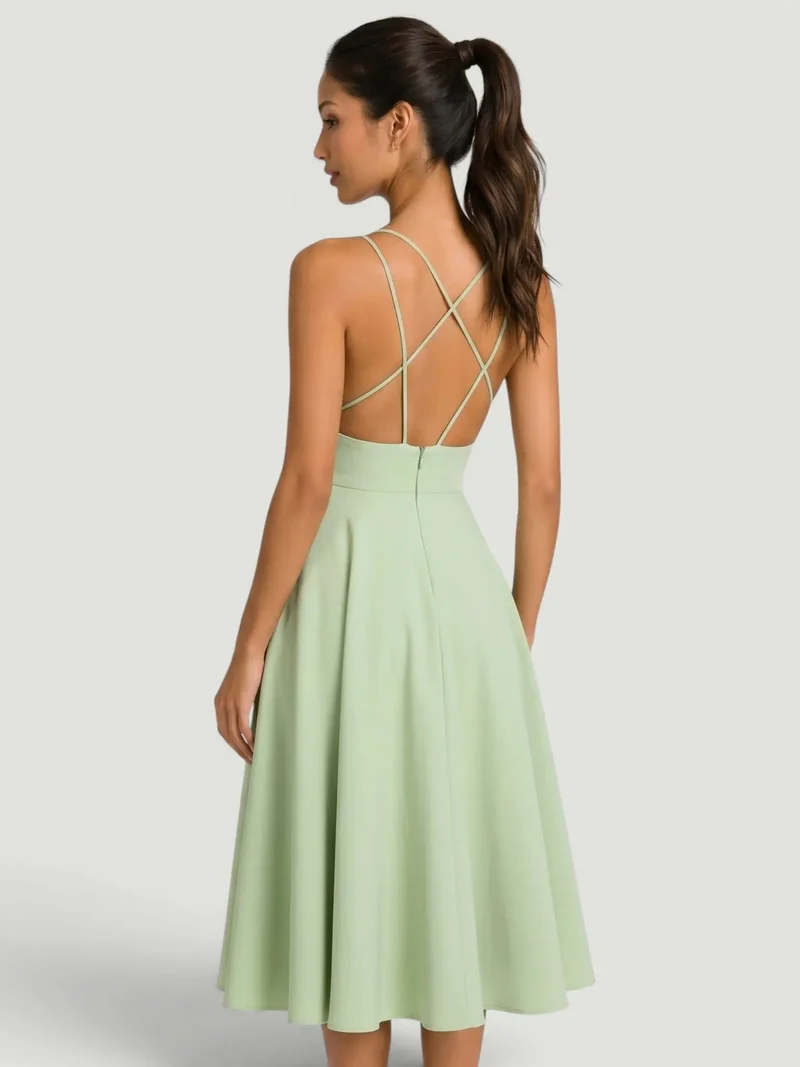 Women's Elegant A-Line Midi Dress | Refined Strappy Summer Dress