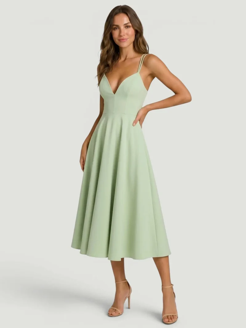 Women's Elegant A-Line Midi Dress | Refined Strappy Summer Dress