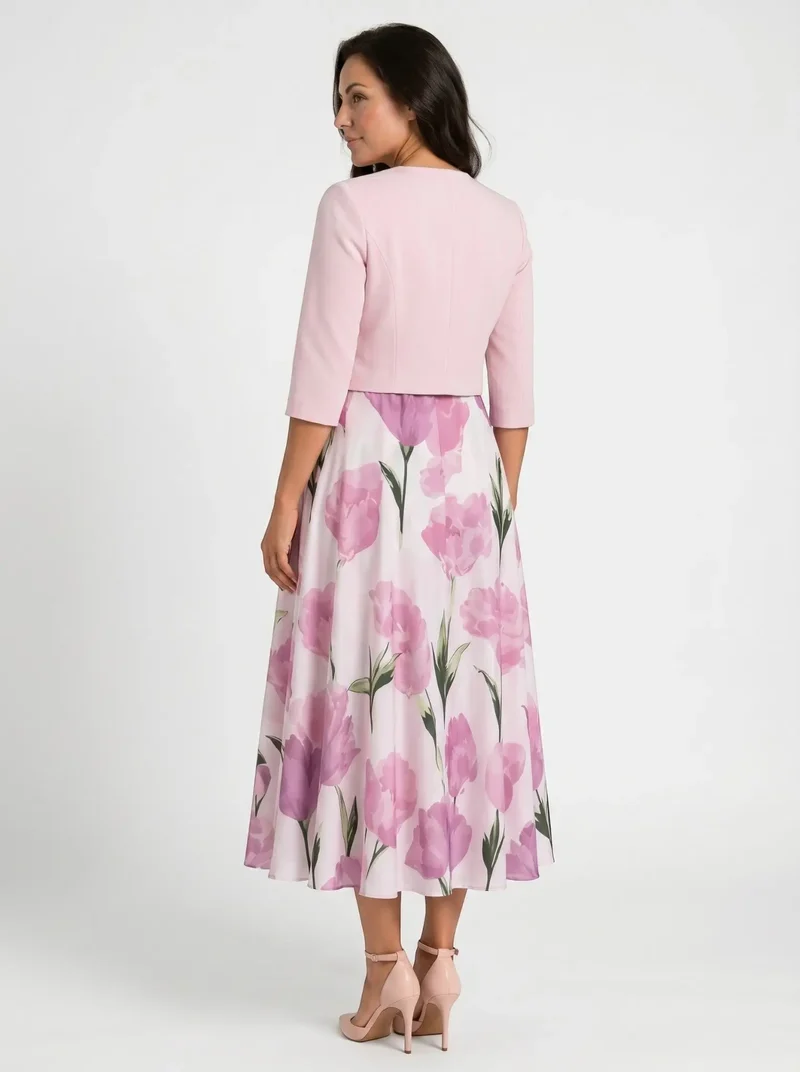 Women's Floral Maxi Dress Set | Elegant Two-Piece Outfit with Cropped Jacket