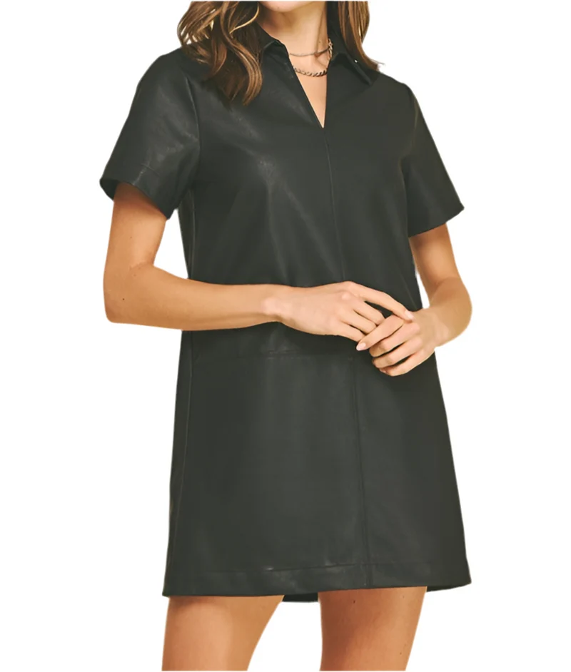 Janelle Pu Leather Tunic Mini Dress