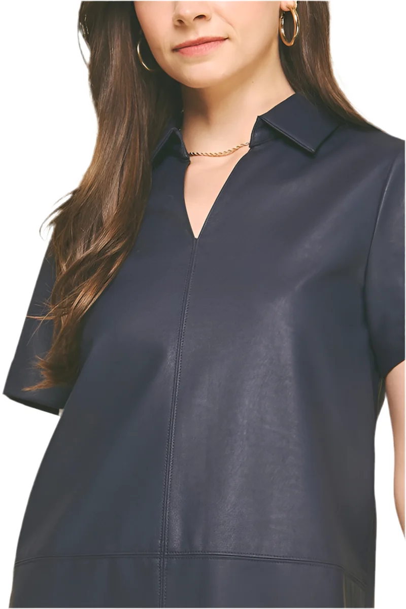 Janelle Pu Leather Tunic Mini Dress