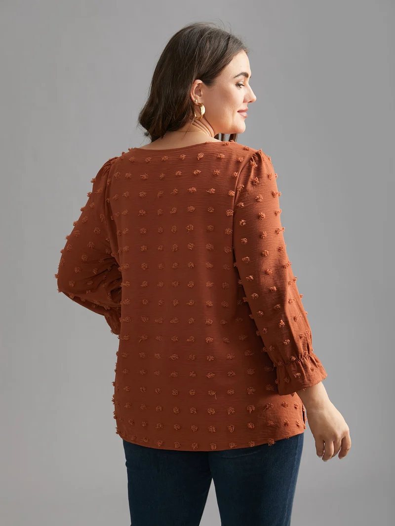 Textured Balloon Sleeves Round Neck Blouse
