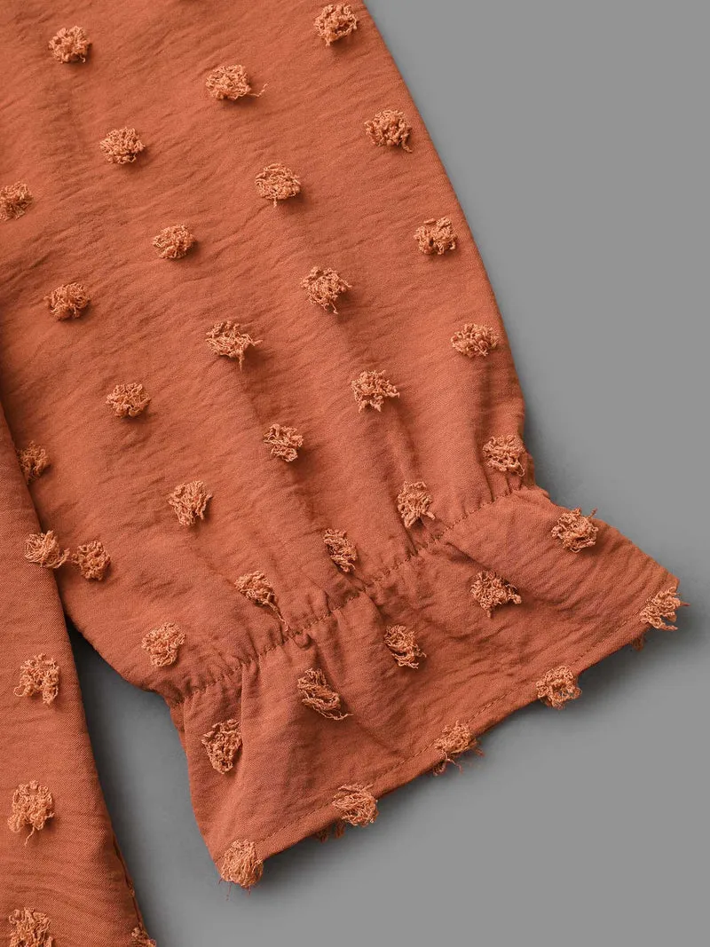 Textured Balloon Sleeves Round Neck Blouse