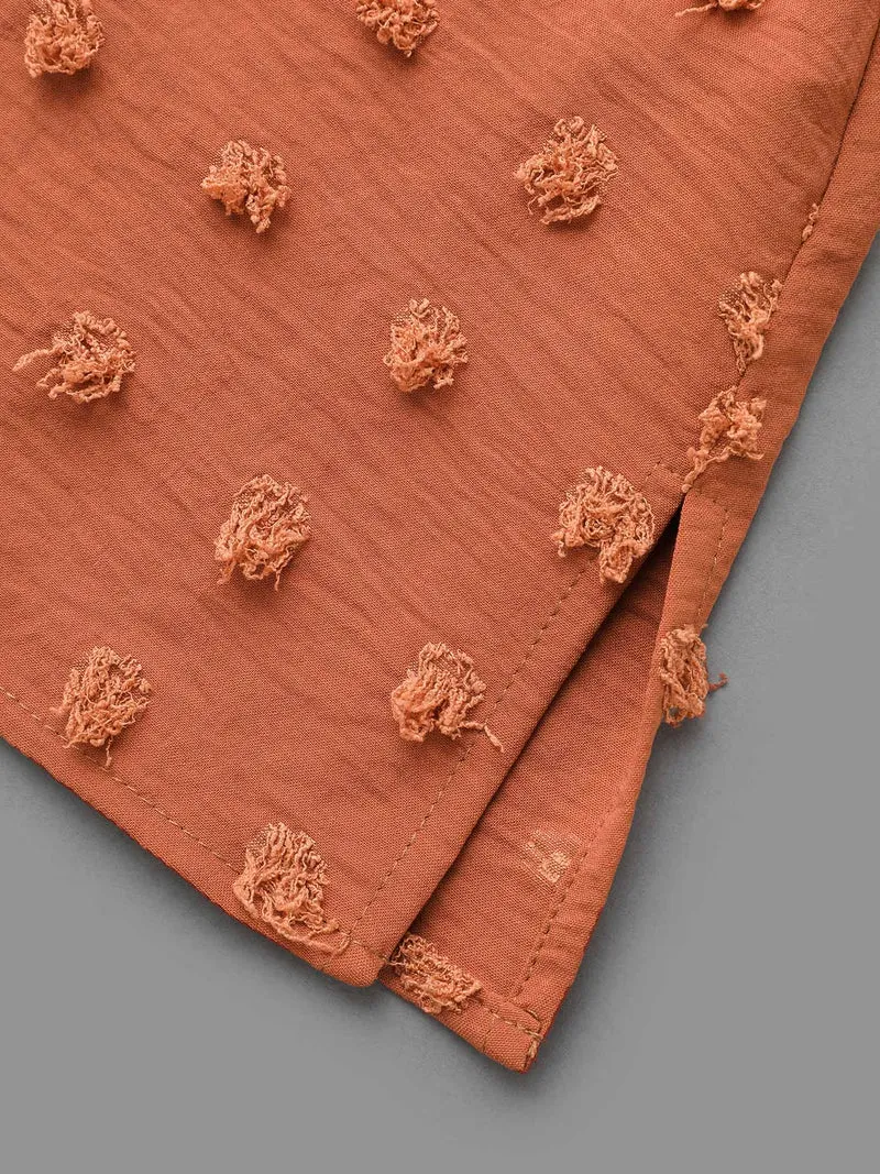Textured Balloon Sleeves Round Neck Blouse