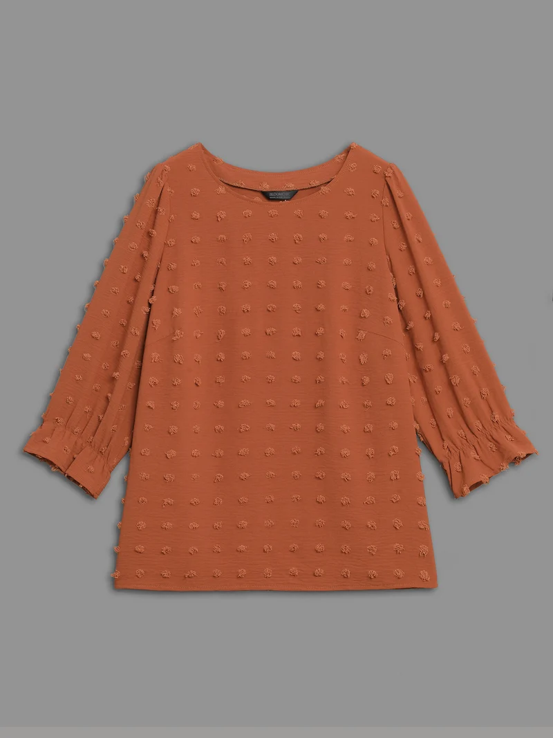 Textured Balloon Sleeves Round Neck Blouse