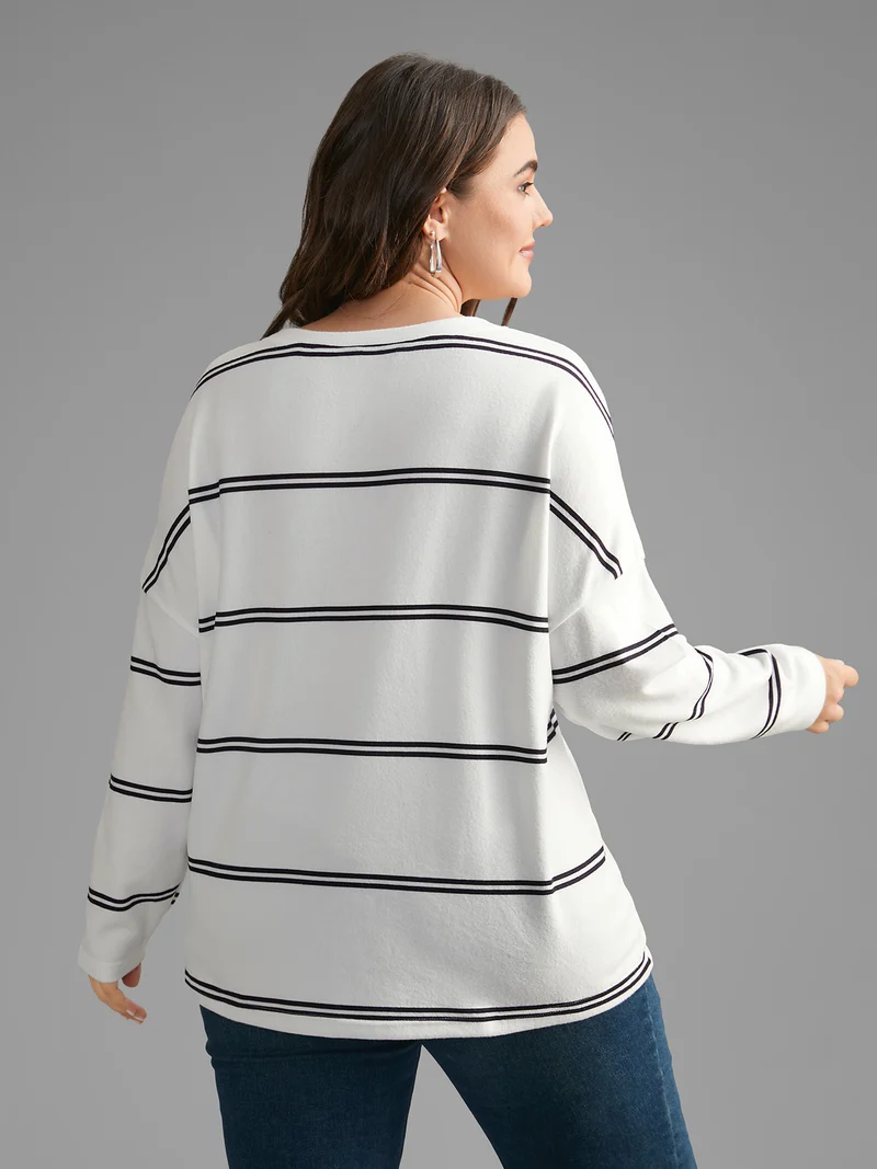 V Neck Contrast Striped Drop Shoulder T-shirt