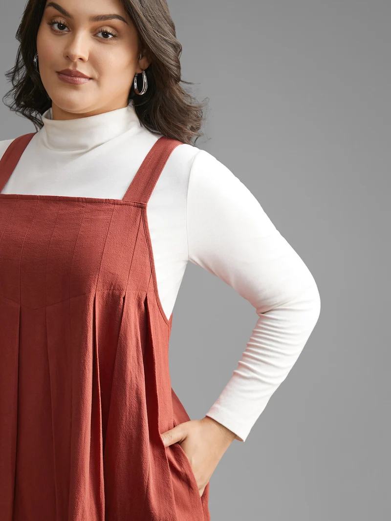 Solid Pleated Adjustable Straps Dress