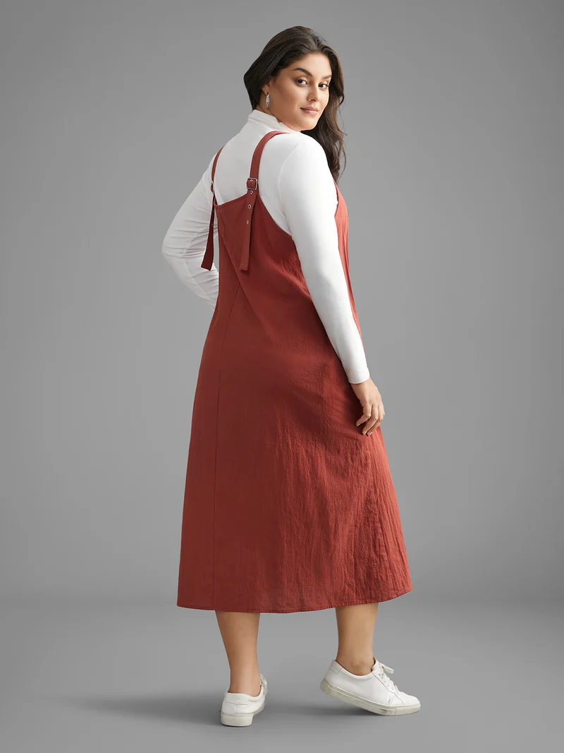 Solid Pleated Adjustable Straps Dress