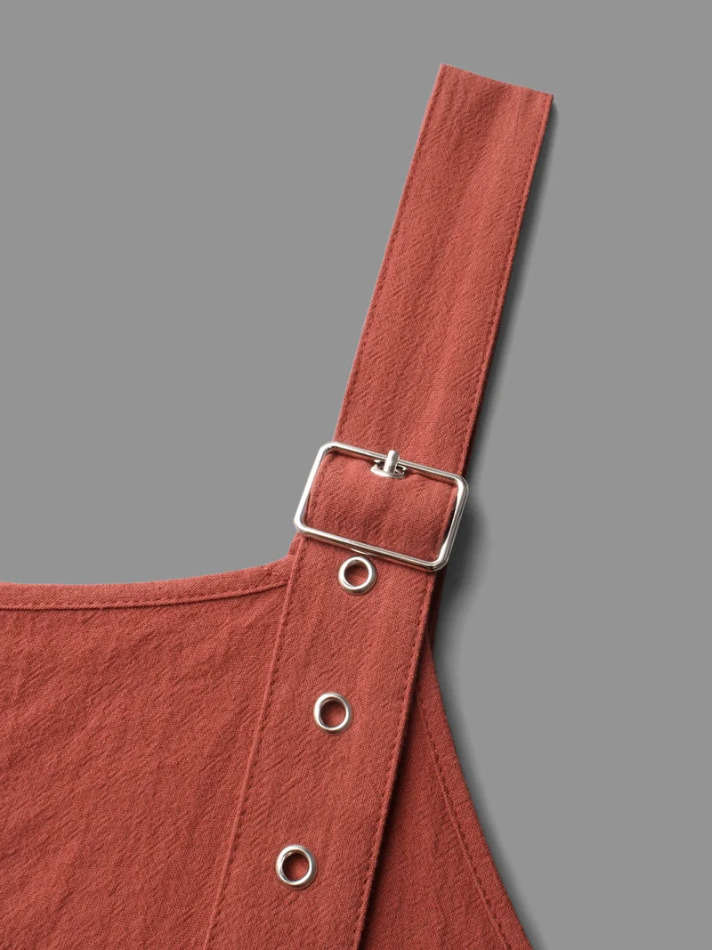 Solid Pleated Adjustable Straps Dress