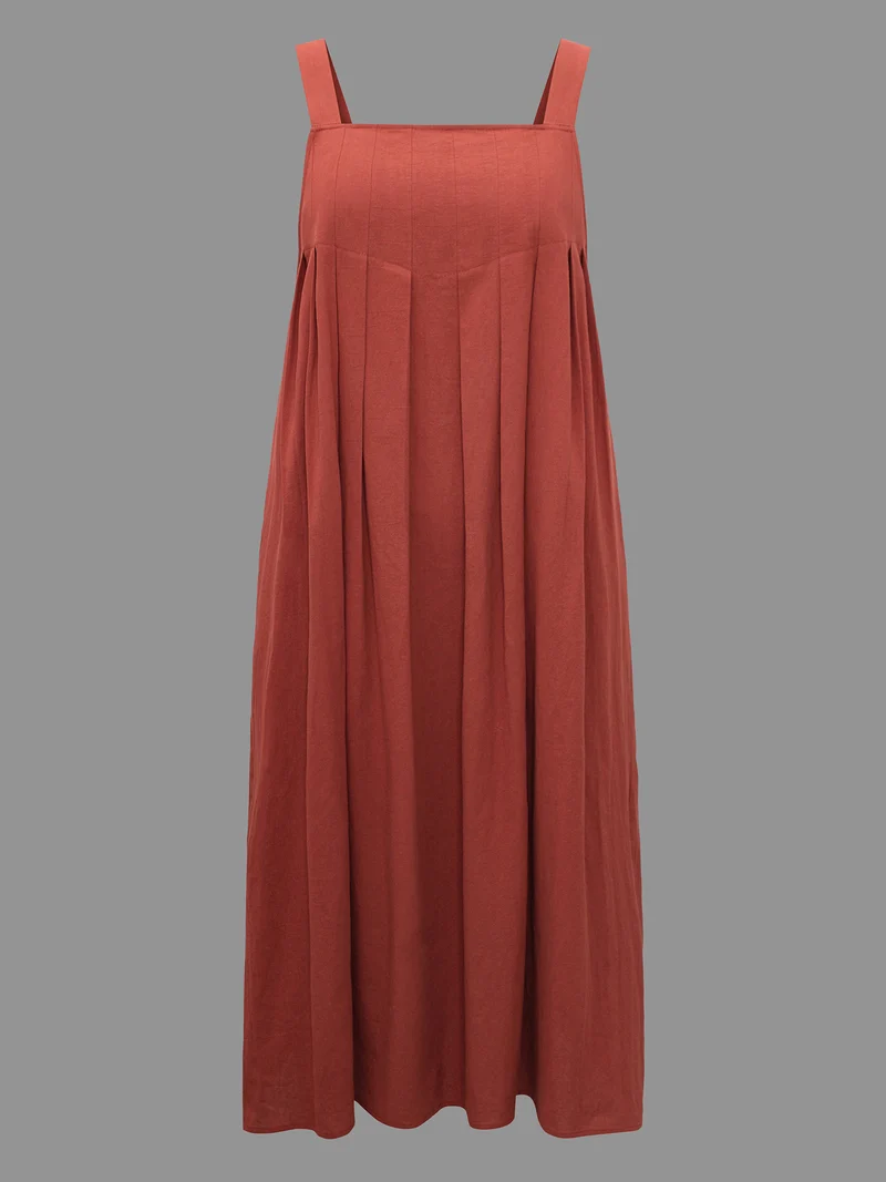 Solid Pleated Adjustable Straps Dress