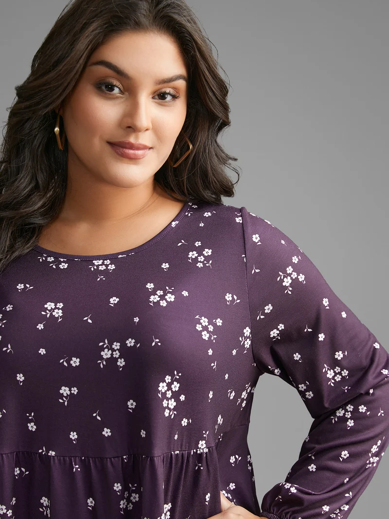 Ditsy Floral Gathered Ruffle Hem T-shirt