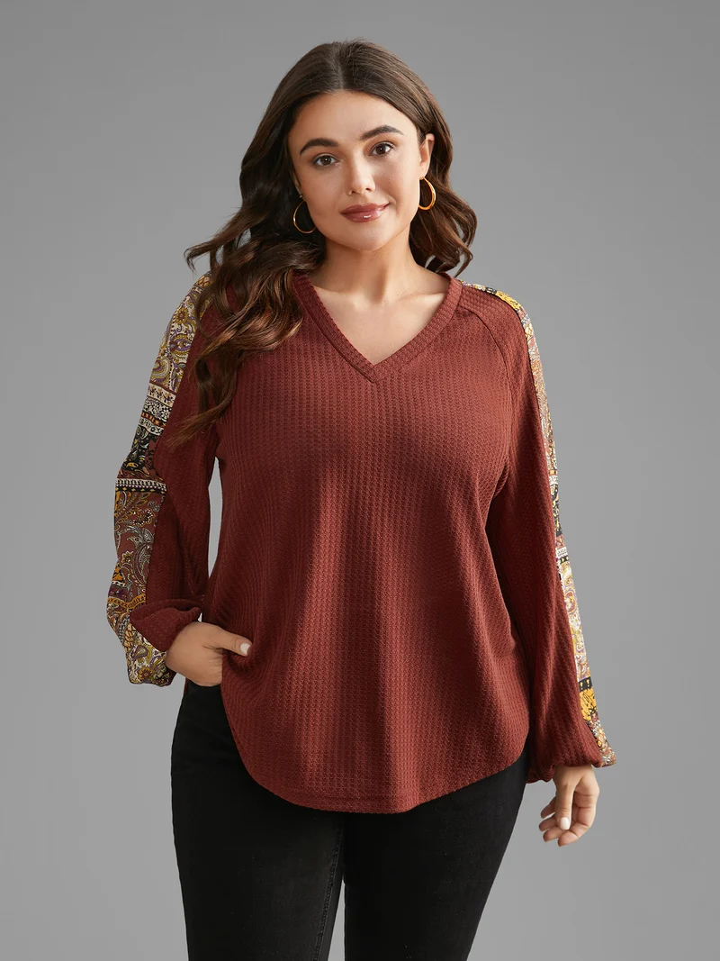 Bandana Patchwork Waffle Knit T-shirt