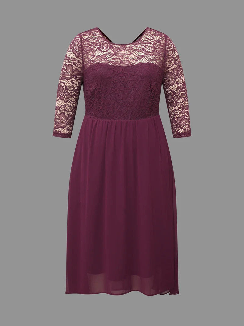 Crochet Lace High Low Hem Midi Dress