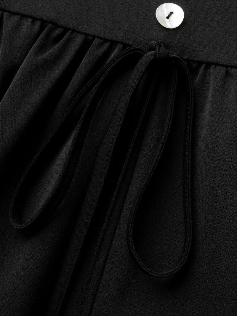 Lace Patchwork Button Detail Tie Knot Dress