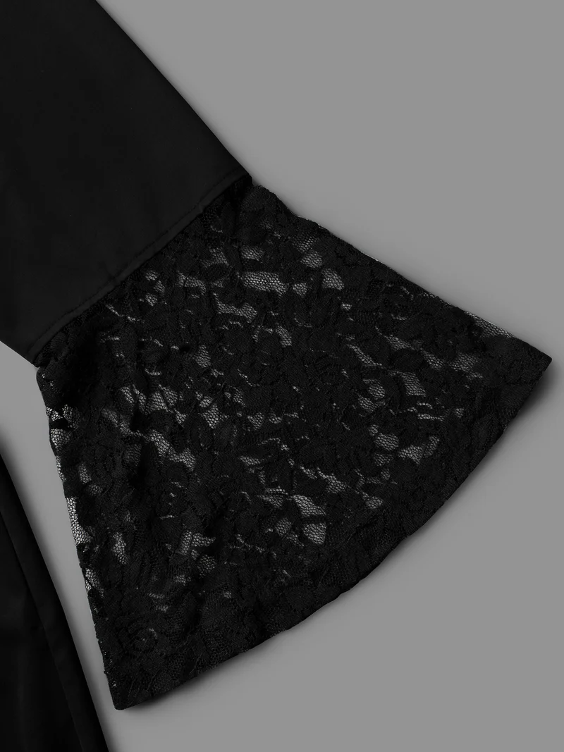 Lace Patchwork Button Detail Tie Knot Dress