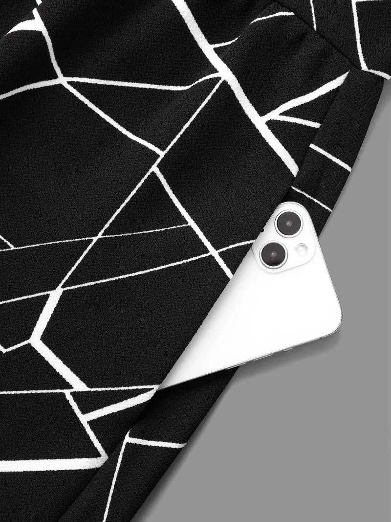 Geometric Keyhole Elastic Waist Midi Dress