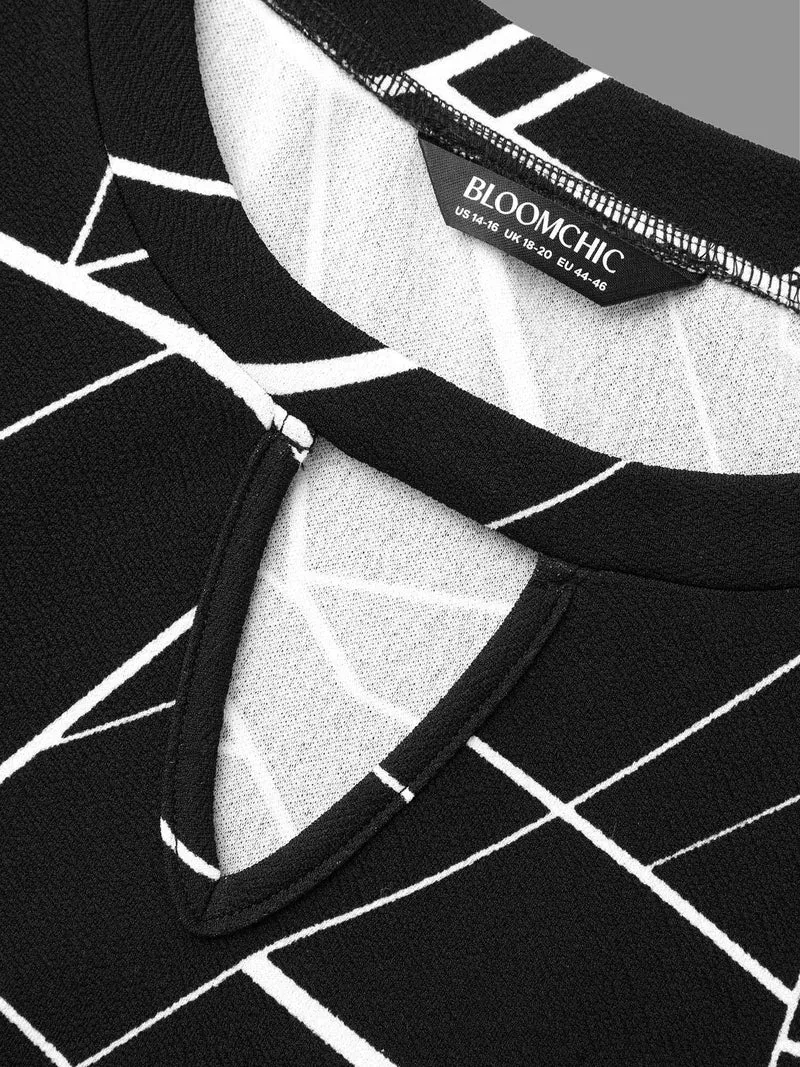 Geometric Keyhole Elastic Waist Midi Dress