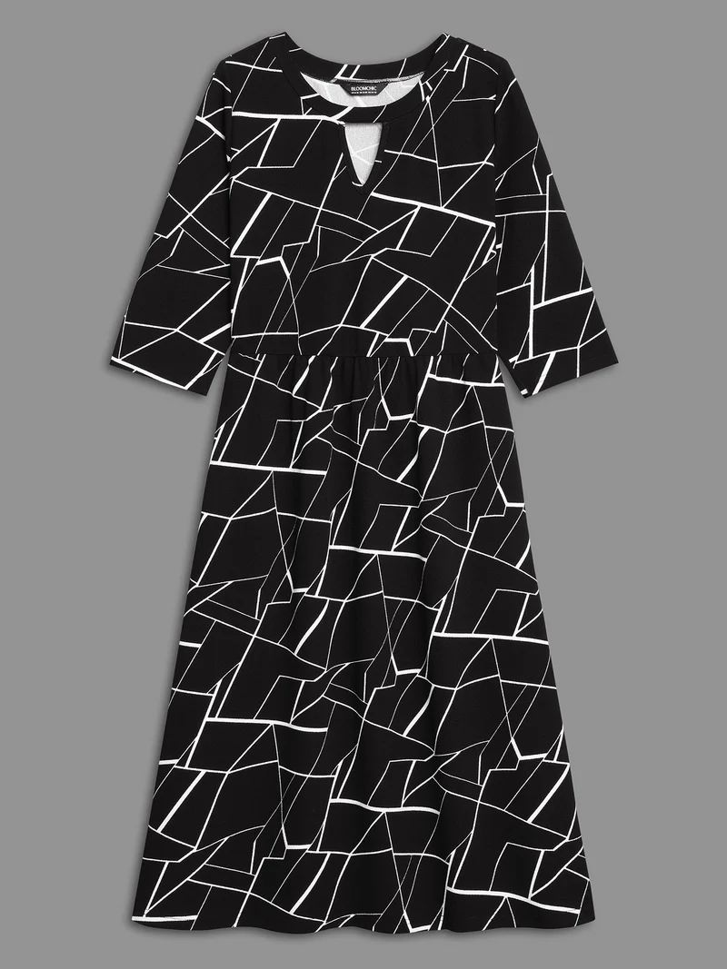 Geometric Keyhole Elastic Waist Midi Dress