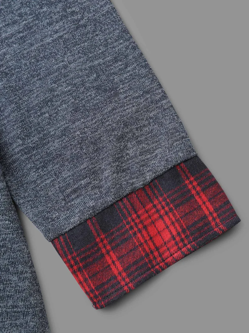 Round Neck Plaid Patchwork Heather T-shirt