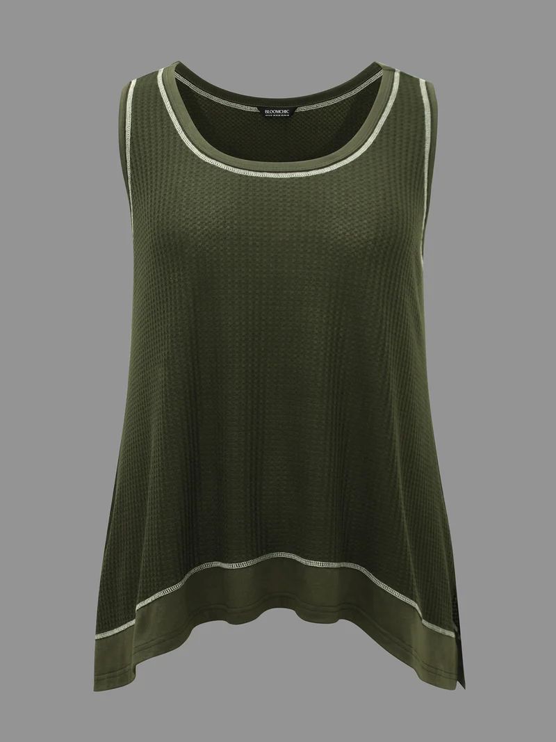 Waffle Knit Patchwork Topstitching Tank Top
