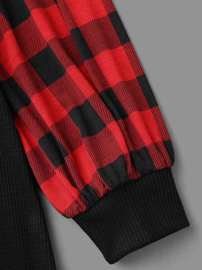 V Neck Plaid Patchwork Contrast T-shirt