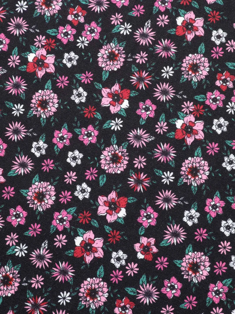 Ditsy Floral Crew Neck Curved Hem T-shirt