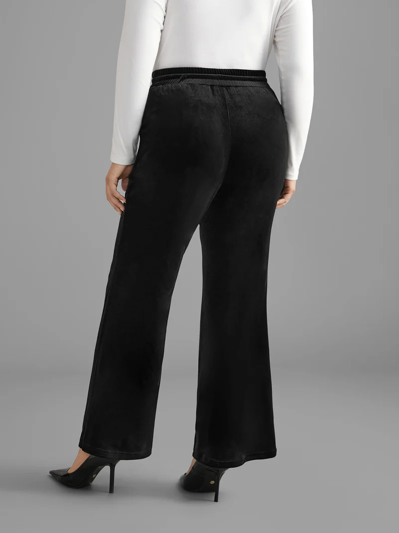 Solid Drawstring Elastic Waist Bootcut Pants