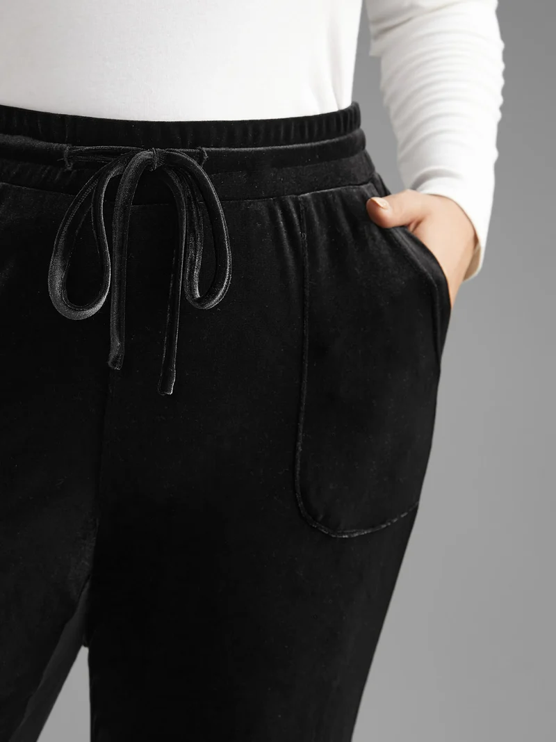Solid Drawstring Elastic Waist Bootcut Pants