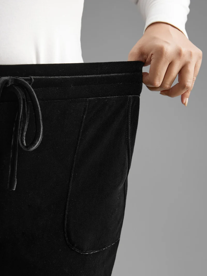 Solid Drawstring Elastic Waist Bootcut Pants