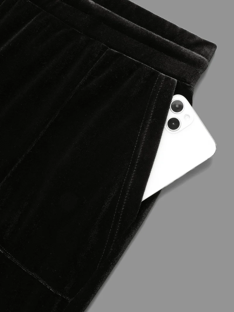 Solid Drawstring Elastic Waist Bootcut Pants
