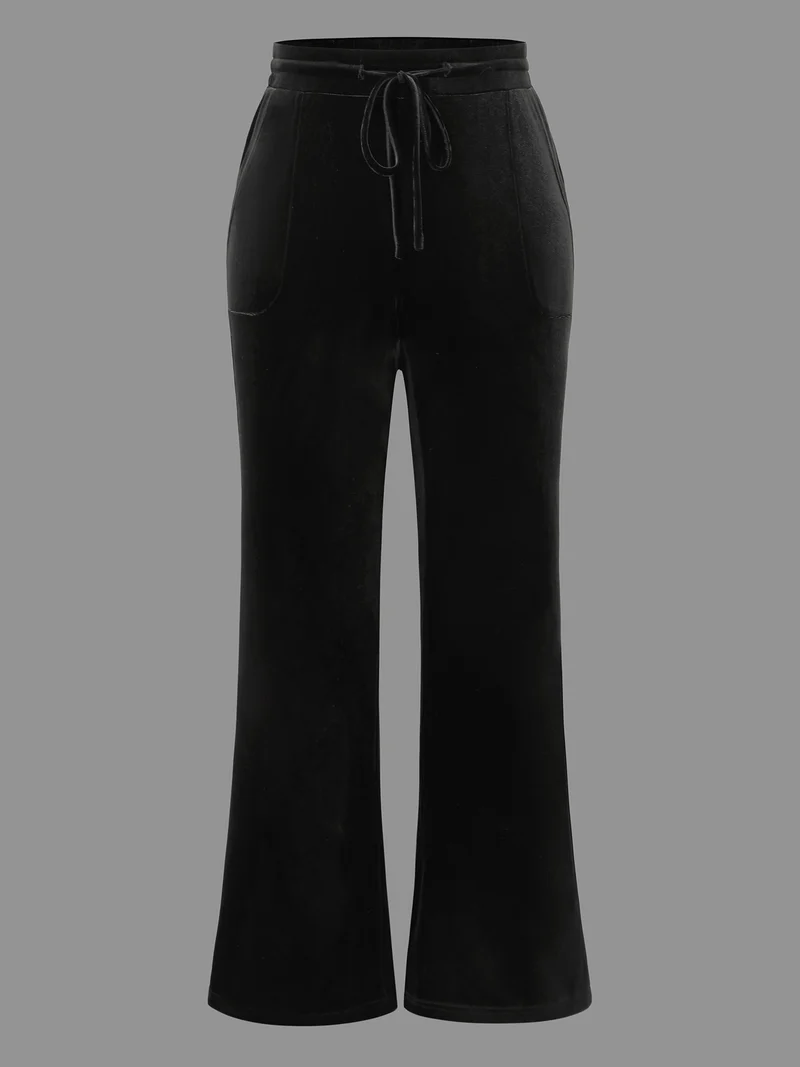 Solid Drawstring Elastic Waist Bootcut Pants