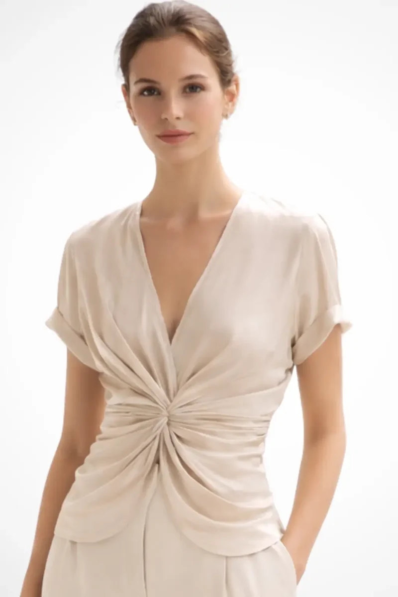 Women's Viscose Blend Blouse | Structured Summer Top with Twist Detail