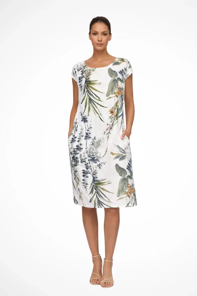 Women's Lightweight Cotton Summer Dress | Flowy Relaxed Fit Botanical Print