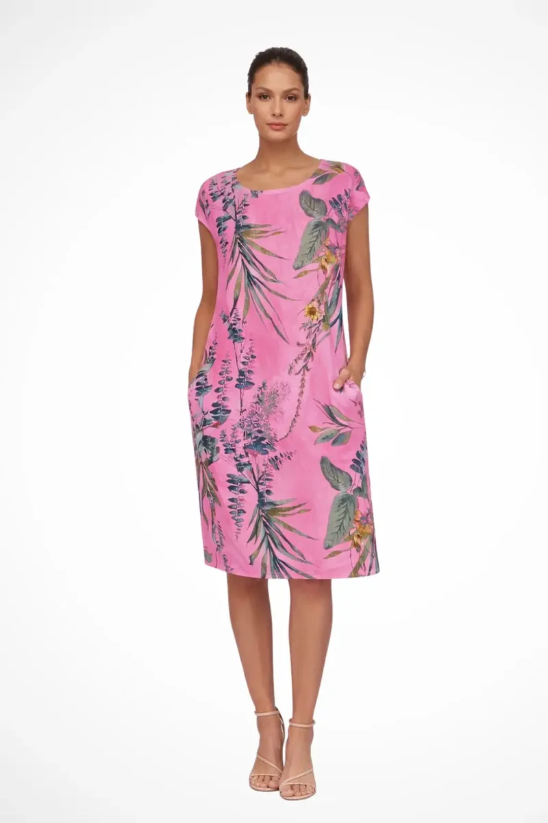 Women's Lightweight Cotton Summer Dress | Flowy Relaxed Fit Botanical Print