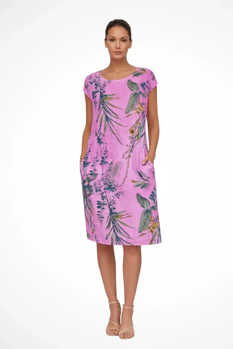 Women's Lightweight Cotton Summer Dress | Flowy Relaxed Fit Botanical Print