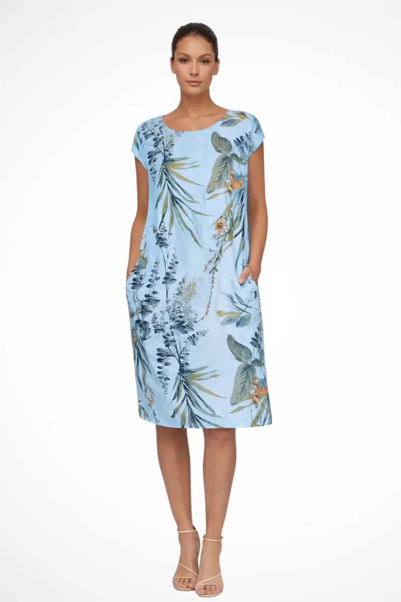 Women's Lightweight Cotton Summer Dress | Flowy Relaxed Fit Botanical Print