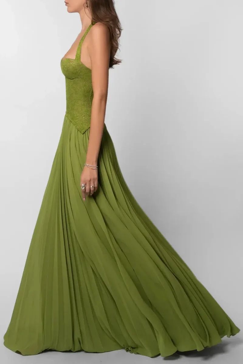 Women's Elegant Pleated Maxi Dress | Sophisticated Halter Formal Evening Gown