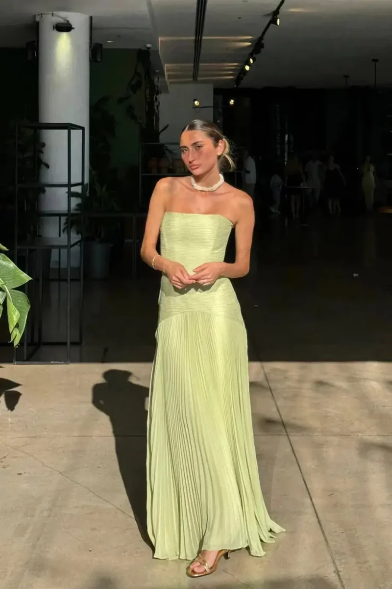 Women's Elegant Pleated Maxi Dress | Strapless Drop Waist Evening Gown