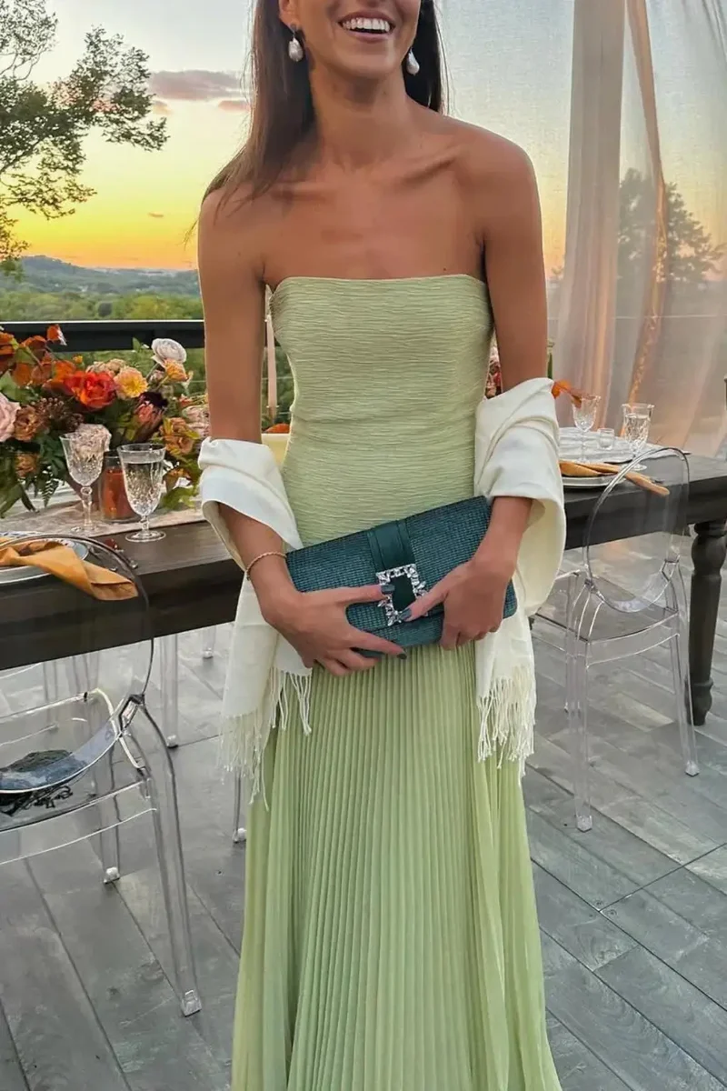 Women's Elegant Pleated Maxi Dress | Strapless Drop Waist Evening Gown